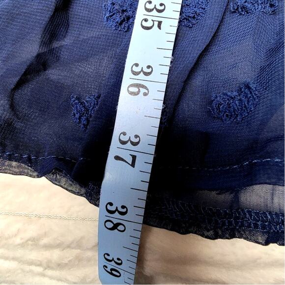 BTFBM Navy Swiss Dot Chiffon Dress NWT Smocked Bodice Flutter Sleeve Holiday L - Picture 7 of 7